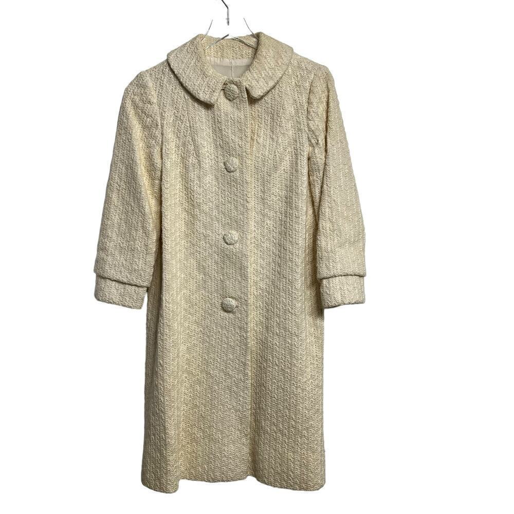 Vintage Women's Custom Made Knitted Lined Swing Coat 1950s Cream
